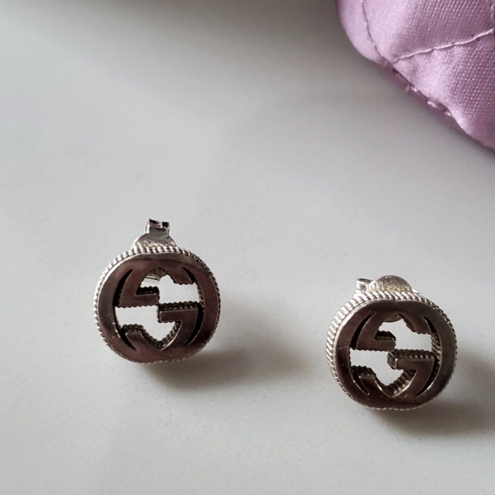 GUCCI Silver Interlocking-G Stud Earrings